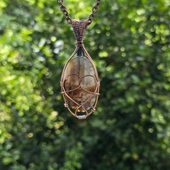 Montana Agate Gemstone Handmade Copper Wire Wrap Chain Pendant 2.95" Sunkarton