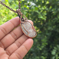 Crazy Lace Agate Gemstone Handmade Copper Wire Wrap Chain Pendant 2.36" Sunkarton