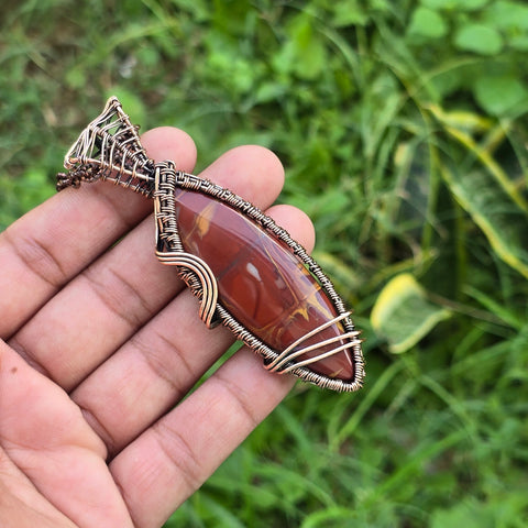 Noreena Jasper Gemstone Handmade Copper Wire Wrap Chain Pendant 3.54