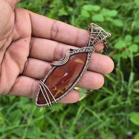 Noreena Jasper Gemstone Handmade Copper Wire Wrap Chain Pendant 3.54