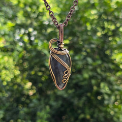 Labradorite Gemstone Handmade Copper Wire Wrap Chain Pendant 3.36" Sunkarton