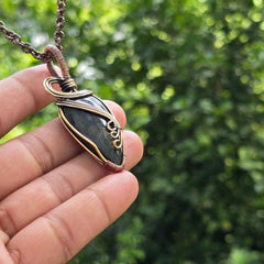 Labradorite Gemstone Handmade Copper Wire Wrap Chain Pendant 3.36" Sunkarton