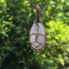 Dendrite Opal Gemstone Handmade Copper Wire Wrap Chain Pendant 2.75" Sunkarton