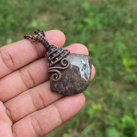 Thunder agate Gemstone Handmade Copper Wire Wrap Chain Pendant 2.16