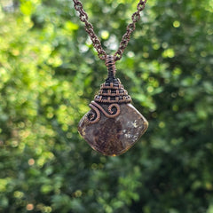 Thunder agate Gemstone Handmade Copper Wire Wrap Chain Pendant 2.16" Sunkarton