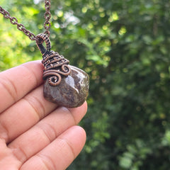 Thunder agate Gemstone Handmade Copper Wire Wrap Chain Pendant 2.16" Sunkarton
