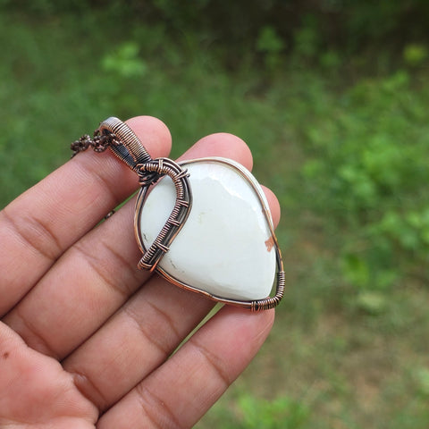 Scolecite  Gemstone Handmade Copper Wire Wrap Chain Pendant 2.55