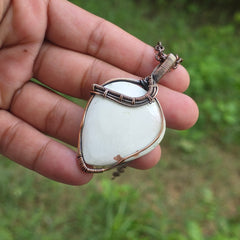 Scolecite  Gemstone Handmade Copper Wire Wrap Chain Pendant 2.55" Sunkarton