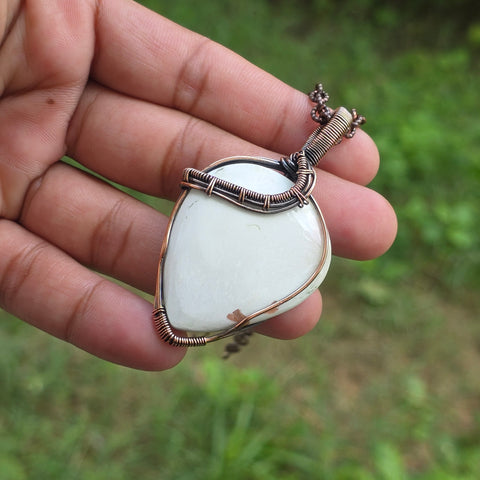 Scolecite  Gemstone Handmade Copper Wire Wrap Chain Pendant 2.55