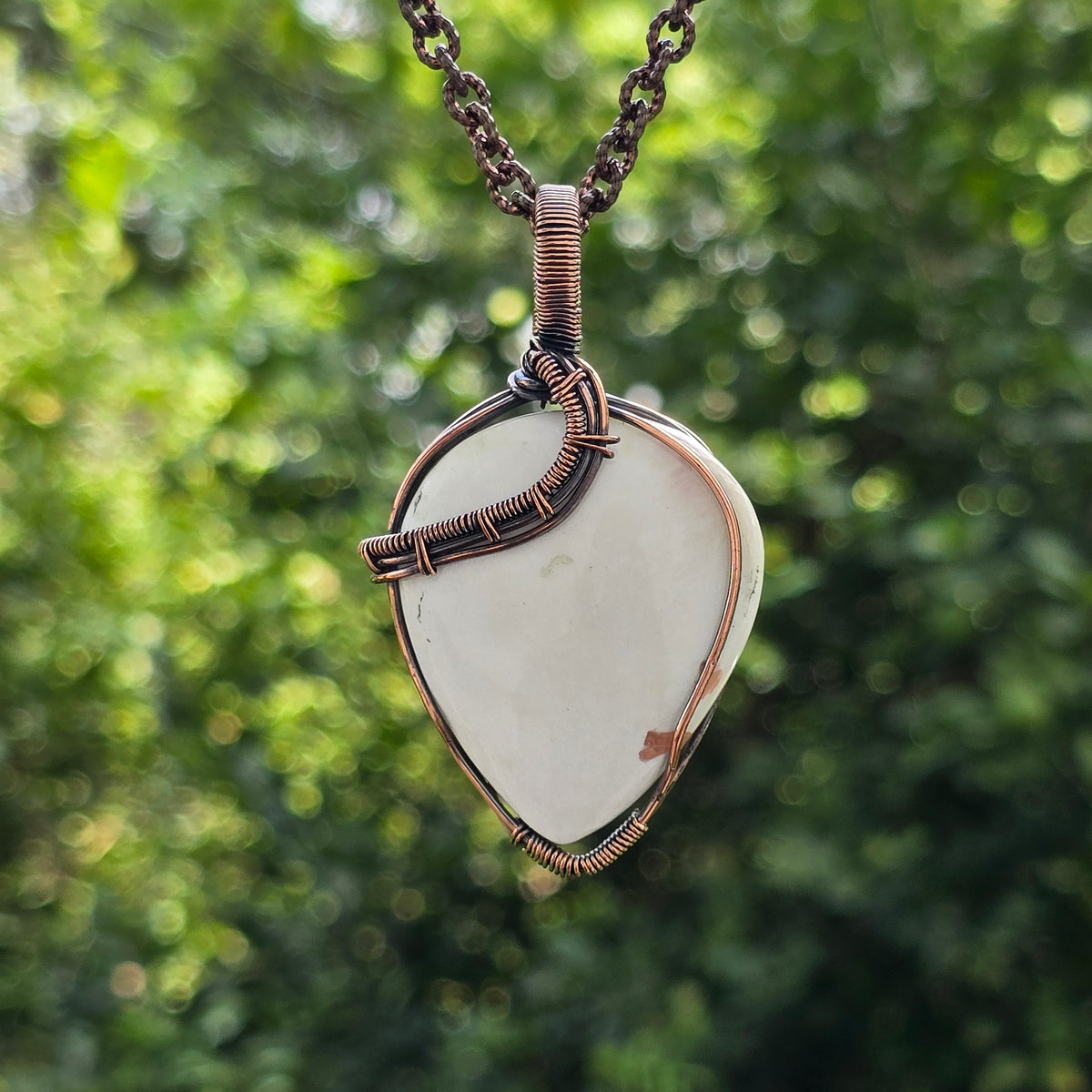 Scolecite  Gemstone Handmade Copper Wire Wrap Chain Pendant 2.55" Sunkarton
