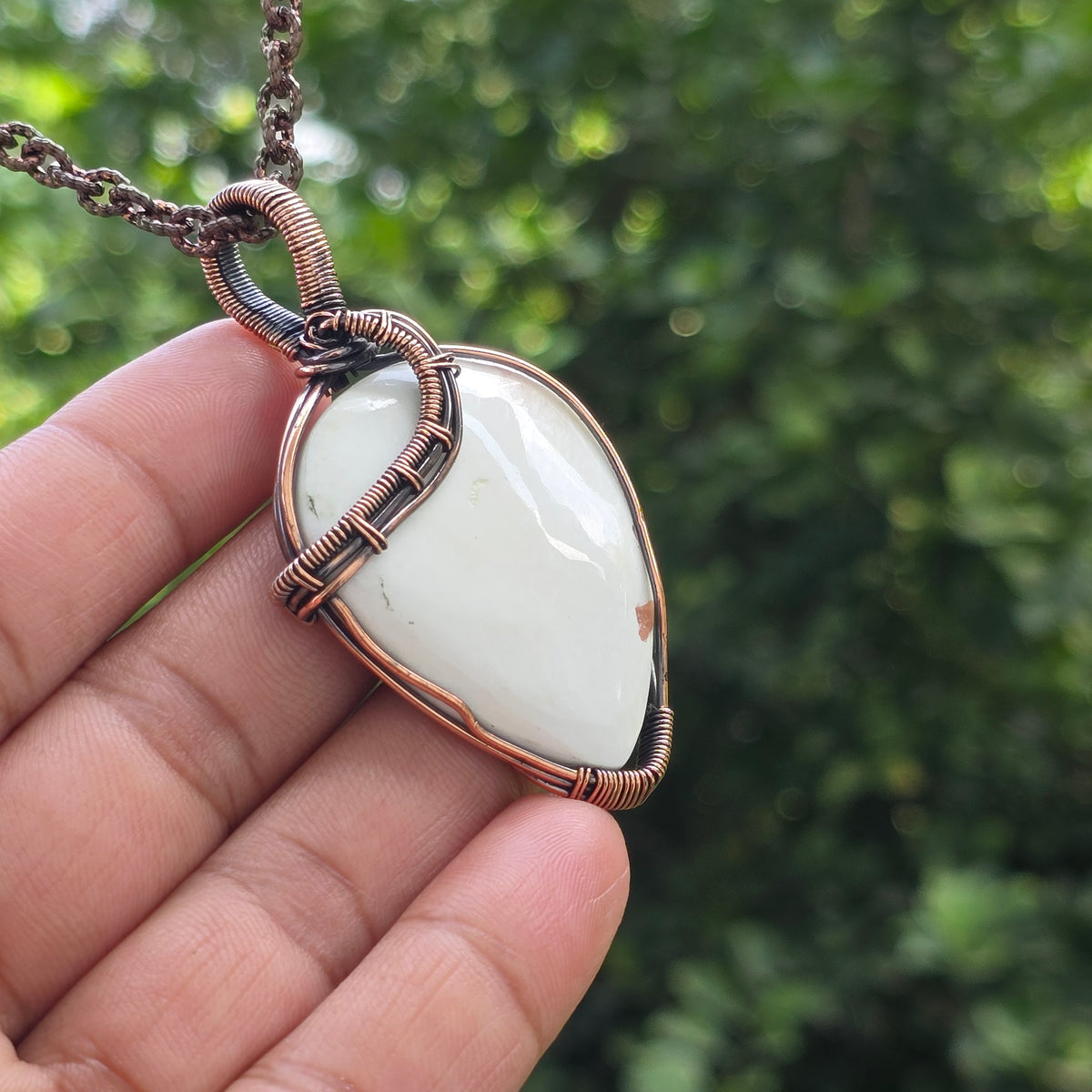Scolecite  Gemstone Handmade Copper Wire Wrap Chain Pendant 2.55" Sunkarton