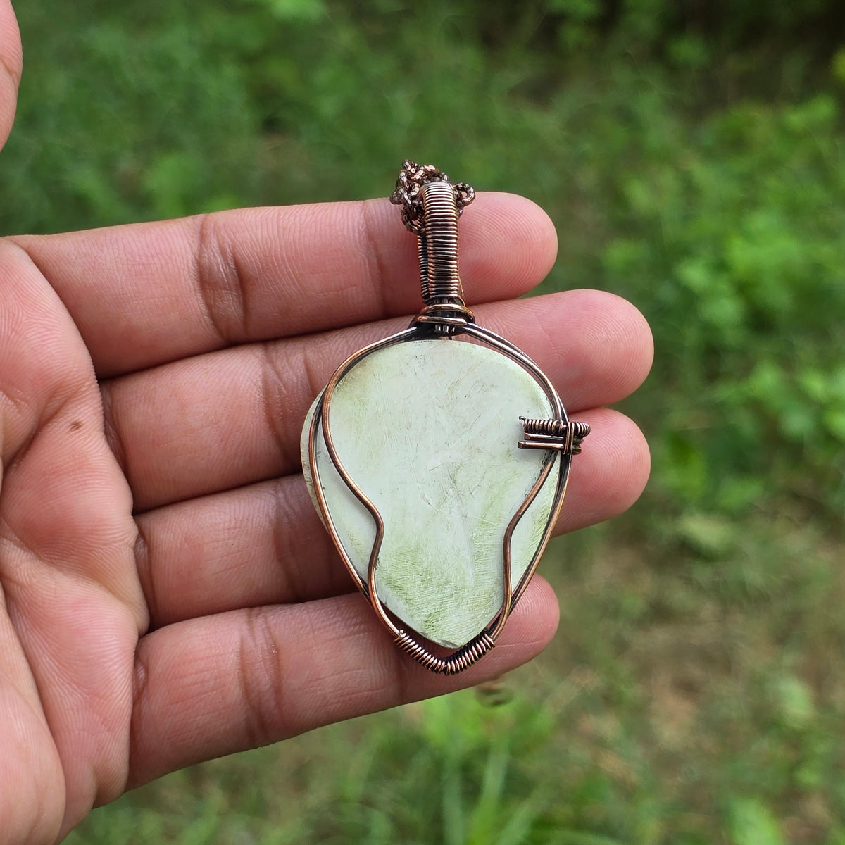 Scolecite  Gemstone Handmade Copper Wire Wrap Chain Pendant 2.55" Sunkarton