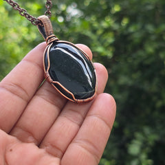 Green Moos Agate Gemstone Handmade Copper Wire Wrap Chain Pendant 2.55" Sunkarton