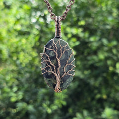 Khambaba Jasper Gemstone Handmade Copper Wire Wrap Chain Pendant 2.75" Sunkarton