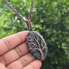 Khambaba Jasper Gemstone Handmade Copper Wire Wrap Chain Pendant 2.75" Sunkarton
