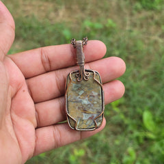 Red Plum Root Agate Gemstone Handmade Copper Wire Wrap Chain Pendant 2.75" Sunkarton