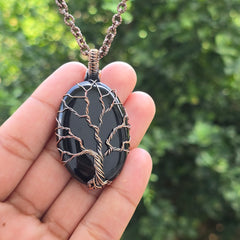 Dendrite Opal Gemstone Handmade Copper Wire Wrap Chain Pendant 2.55" Sunkarton