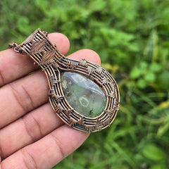 Chrysoprase Gemstone Handmade Copper Wire Wrap Chain Pendant 2.75" Sunkarton