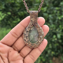 Chrysoprase Gemstone Handmade Copper Wire Wrap Chain Pendant 2.75" Sunkarton