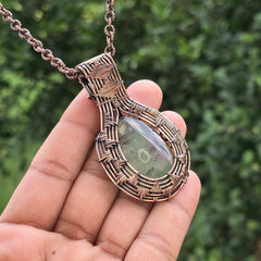 Chrysoprase Gemstone Handmade Copper Wire Wrap Chain Pendant 2.75" Sunkarton