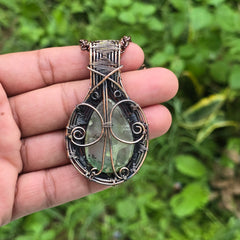 Chrysoprase Gemstone Handmade Copper Wire Wrap Chain Pendant 2.75" Sunkarton