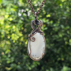 Dendrite Opal Gemstone Handmade Copper Wire Wrap Chain Pendant 2.95" Sunkarton