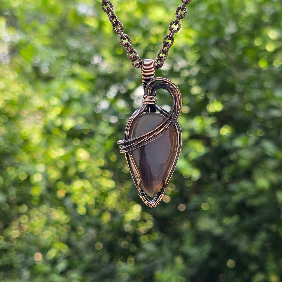 Montana Agate Gemstone Handmade Copper Wire Wrap Chain Pendant 2.36" Sunkarton