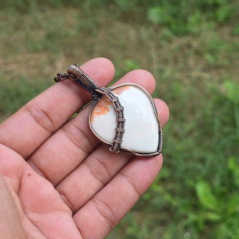 Scolecite  Gemstone Handmade Copper Wire Wrap Chain Pendant 2.55