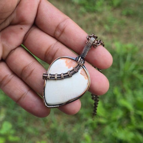 Scolecite  Gemstone Handmade Copper Wire Wrap Chain Pendant 2.55