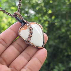 Scolecite  Gemstone Handmade Copper Wire Wrap Chain Pendant 2.55" Sunkarton