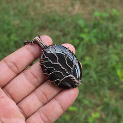 Montana Agate Gemstone Handmade Copper Wire Wrap Chain Pendant 2.55" Sunkarton