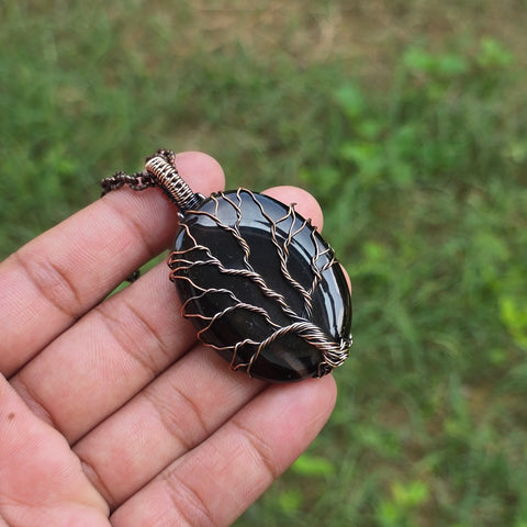 Montana Agate Gemstone Handmade Copper Wire Wrap Chain Pendant 2.55