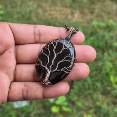 Montana Agate Gemstone Handmade Copper Wire Wrap Chain Pendant 2.55" Sunkarton