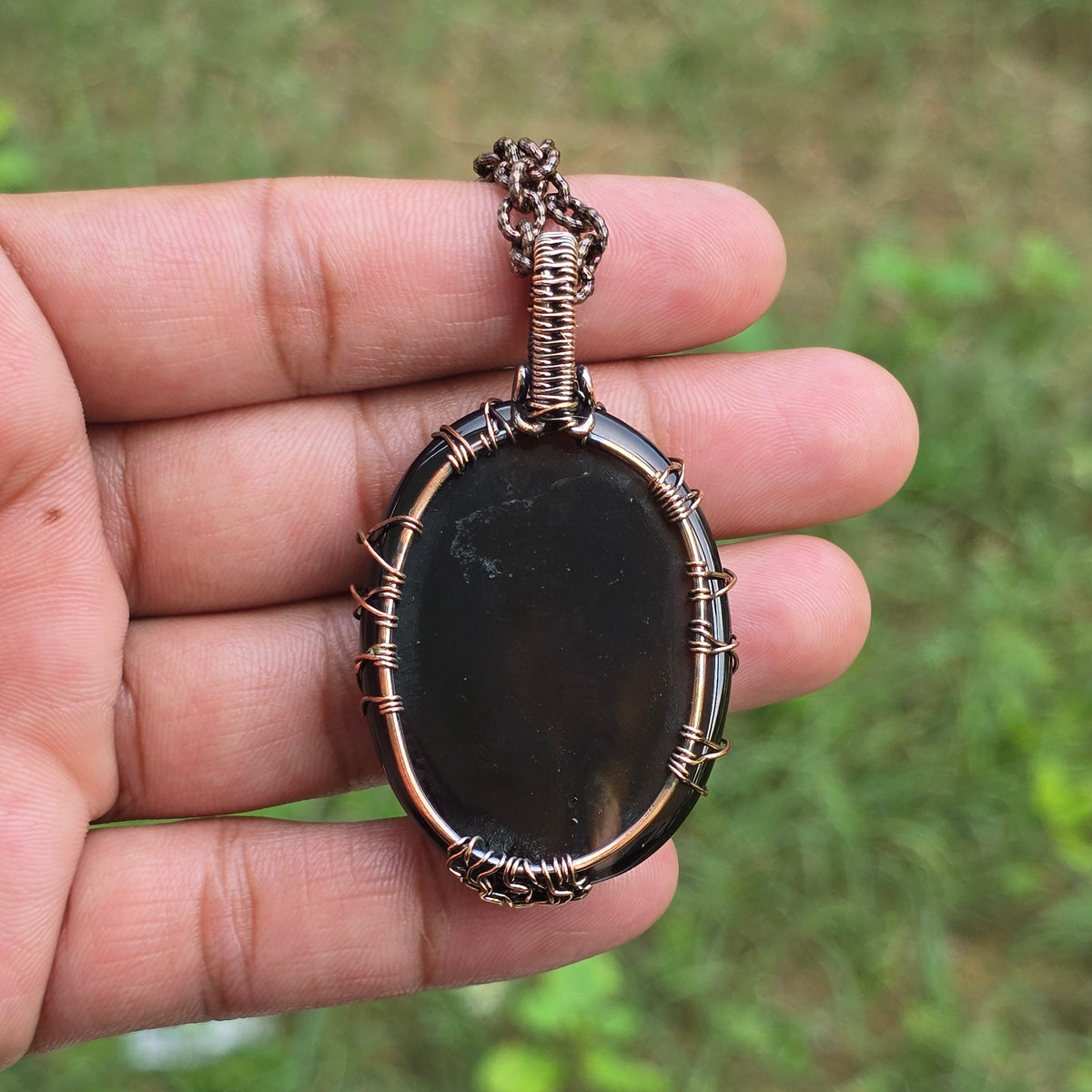 Montana Agate Gemstone Handmade Copper Wire Wrap Chain Pendant 2.55" Sunkarton