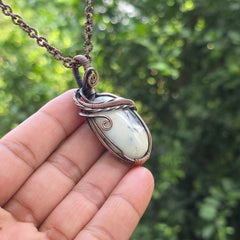 Dendrite Opal Gemstone Handmade Copper Wire Wrap Chain Pendant 2.16" Sunkarton