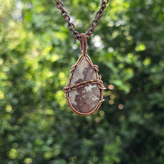 Laguna Lace Agate Gemstone Handmade Copper Wire Wrap Chain Pendant 2.16" Sunkarton