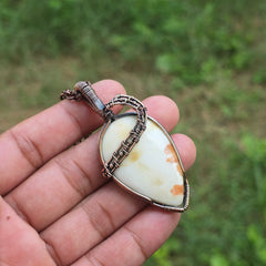 Scolecite  Gemstone Handmade Copper Wire Wrap Chain Pendant 2.55" Sunkarton