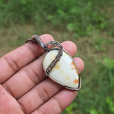 Scolecite  Gemstone Handmade Copper Wire Wrap Chain Pendant 2.55