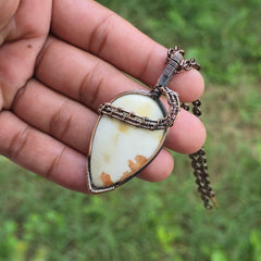 Scolecite  Gemstone Handmade Copper Wire Wrap Chain Pendant 2.55" Sunkarton