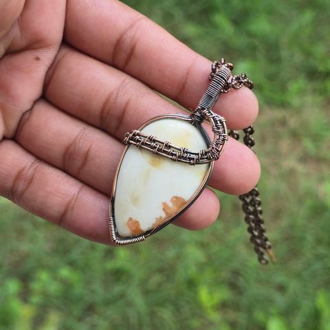 Scolecite  Gemstone Handmade Copper Wire Wrap Chain Pendant 2.55