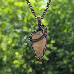 Leopard Skin Jasper Gemstone Handmade Copper Wire Wrap Chain Pendant 2.55" Sunkarton