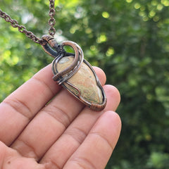 Leopard Skin Jasper Gemstone Handmade Copper Wire Wrap Chain Pendant 2.55" Sunkarton