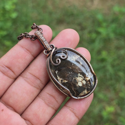 Tutella Jasper Gemstone Handmade Copper Wire Wrap Chain Pendant 2.55