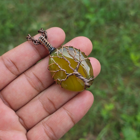 Onyx Gemstone Handmade Copper Wire Wrap Chain Pendant 1.96