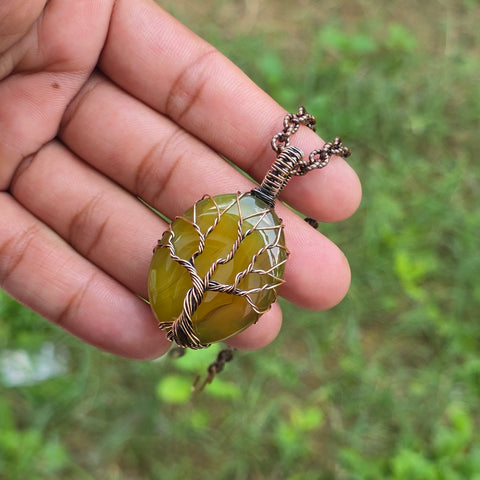 Onyx Gemstone Handmade Copper Wire Wrap Chain Pendant 1.96