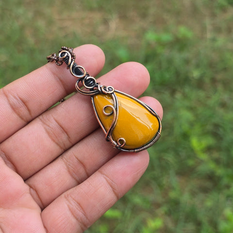 Noreena Jasper Gemstone Handmade Copper Wire Wrap Chain Pendant 2.36