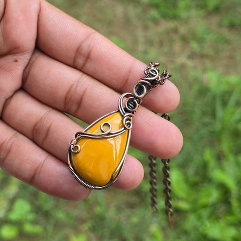 Noreena Jasper Gemstone Handmade Copper Wire Wrap Chain Pendant 2.36