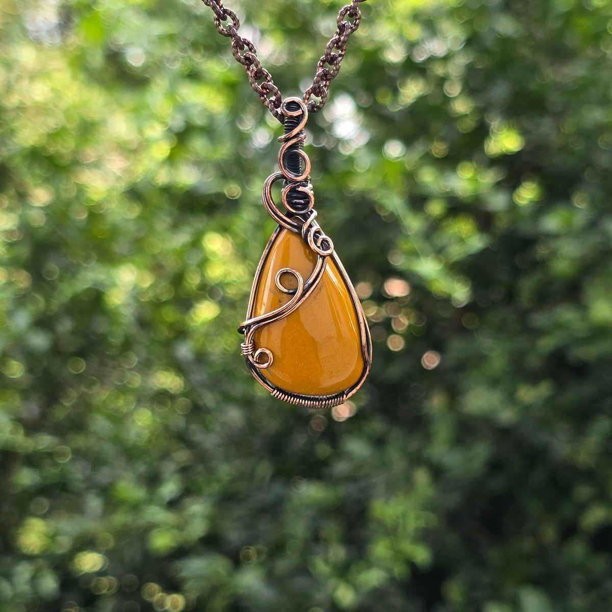 Noreena Jasper Gemstone Handmade Copper Wire Wrap Chain Pendant 2.36" Sunkarton