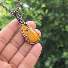 Noreena Jasper Gemstone Handmade Copper Wire Wrap Chain Pendant 2.36" Sunkarton