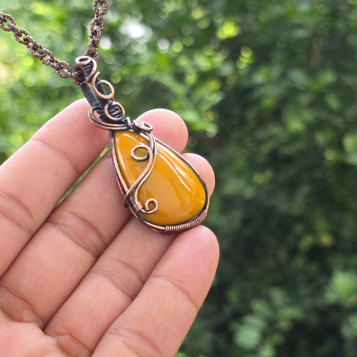 Noreena Jasper Gemstone Handmade Copper Wire Wrap Chain Pendant 2.36" Sunkarton